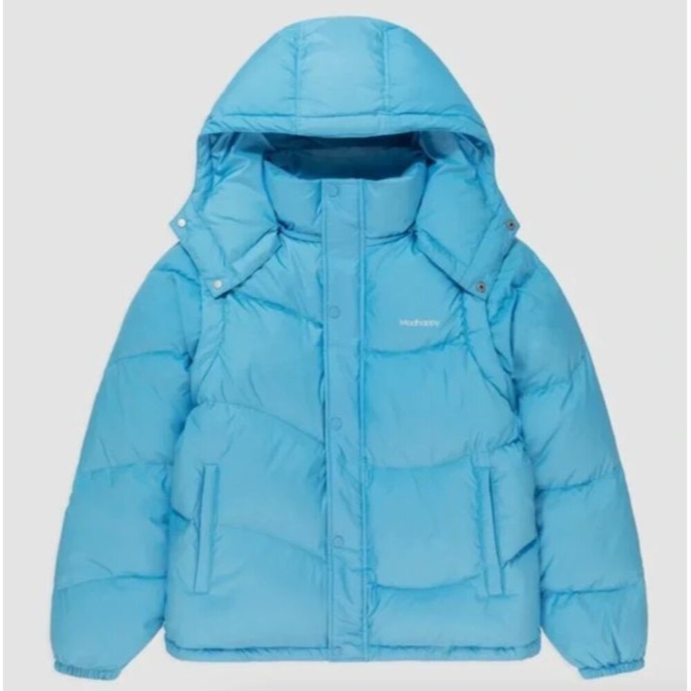 MADHAPPY 800 Down Cozy Puffer Jacket Hooded Sky Blue Coat unisex Large 7U0370154